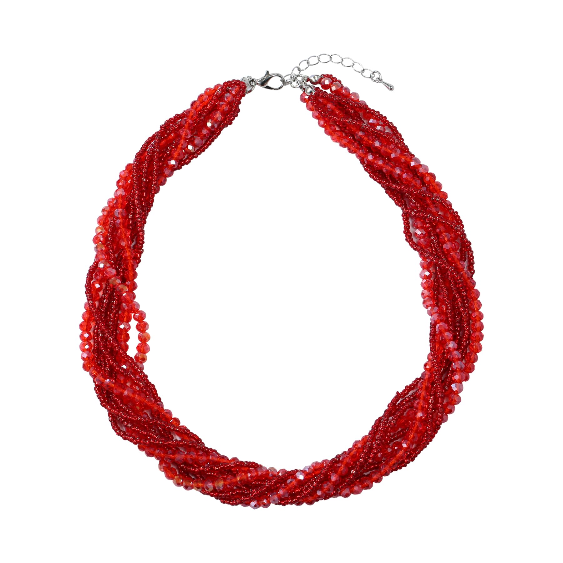 Xalroco Statement Multi-stand Crystal Beads Necklace Trendy 3 tone Chain Necklace Trendy Multi-Color Dainty Choker Collar Costume Jewelry Gifts for