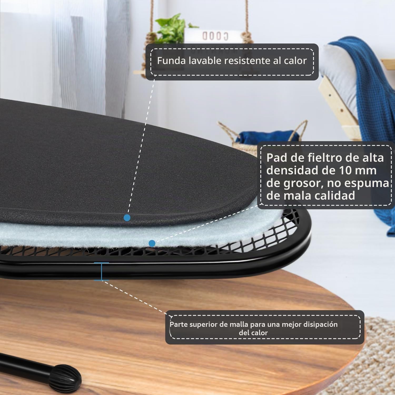 Duwee Tabla de Planchar de Mesa con Soporte de Plancha, pequeña Tabla de Planchar Resistente al Calor con Almohadilla de Fieltro Gruesa, diseño Compacto y Ligero, Negro, 32 x 82 cm