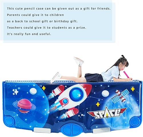 Miniatura 9 de LilyBeauty Estuche multifunción desplegable para niñas y niños, con tijeras de seguridad, sacapuntas, pizarra blanca, plan de estudios, calendario,