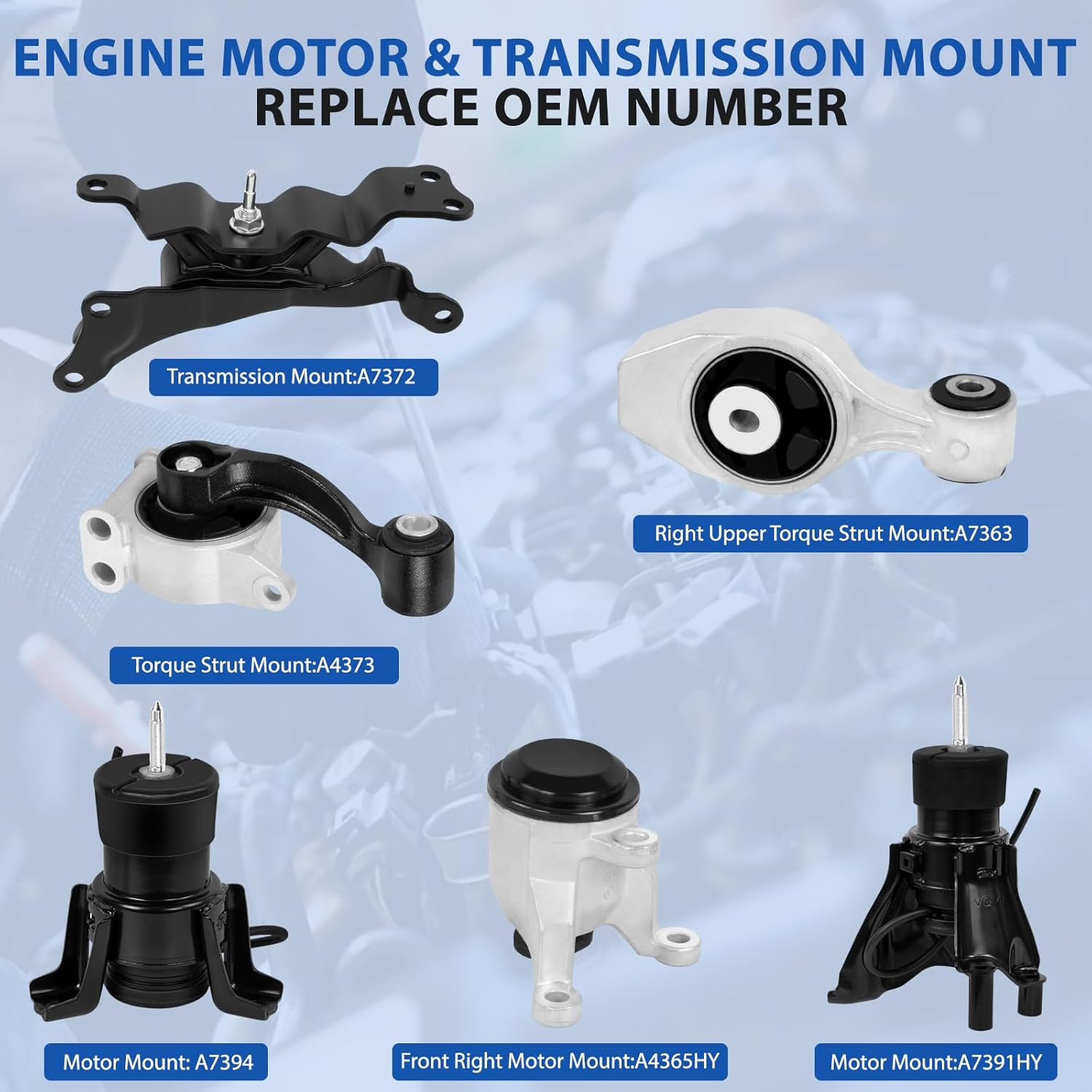 6PCS Engine Motor & Transmission Mount Set Compatible with Nissan Murano 2009-2014 3.5L V6 Engine AWD, Front Right Motor Upper Torque Strut Mount A7394 112703JA0B A7391HY A4365HY A4373 A7363 A7372