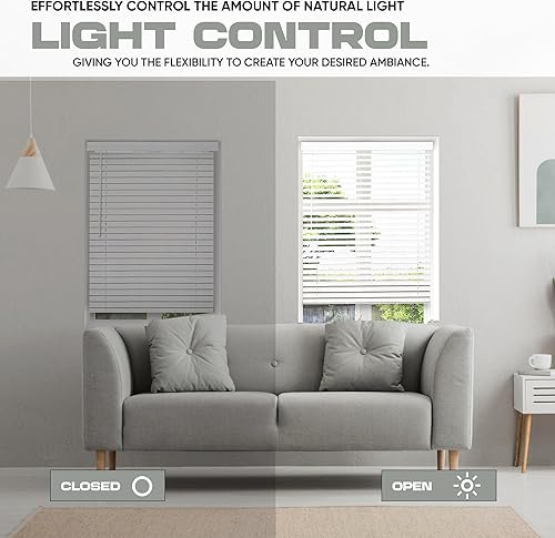 Miniatura 3 de Elegante persiana de madera sintética de 2 pulgadas de color blanco inalámbrico para ventanas de 46 34 pulgadas de ancho x 64 pulgadas de largo,