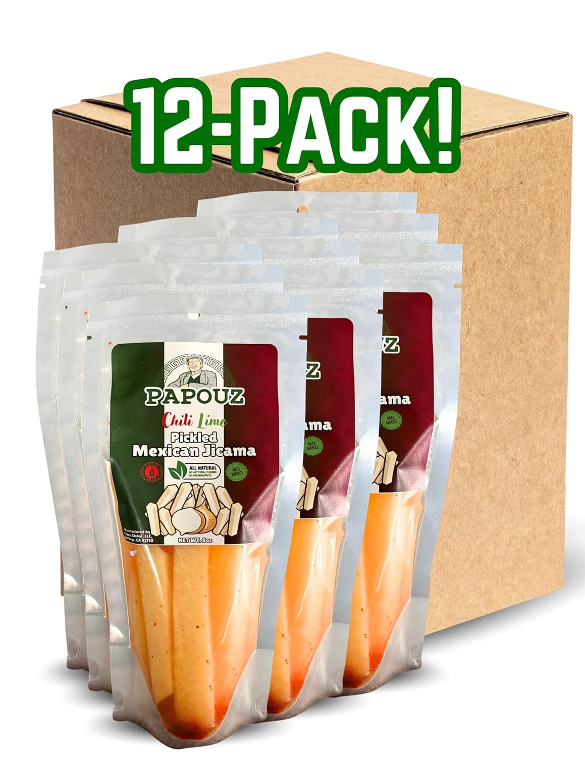 Papouz Pickled Chili Lime Jicama Sticks, Authentic Mexican Snack, Beer, Tequila, Margarita, Bar Snack, Pickled Root Vegetable, Fresh Family Recipe, Keto-Friendly, Gluten-Free, Cut Jicama, Mexican Turnip, Spicy, Sour, 8 oz, 32 oz, 64 oz, 1 Gallon (1 Gallon)