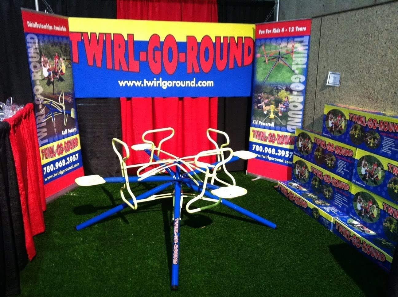Twirl Go Round Kids 4 Seater Merry Go Round Teeter Totter Blue and Yellow, Gym Sets & Swings