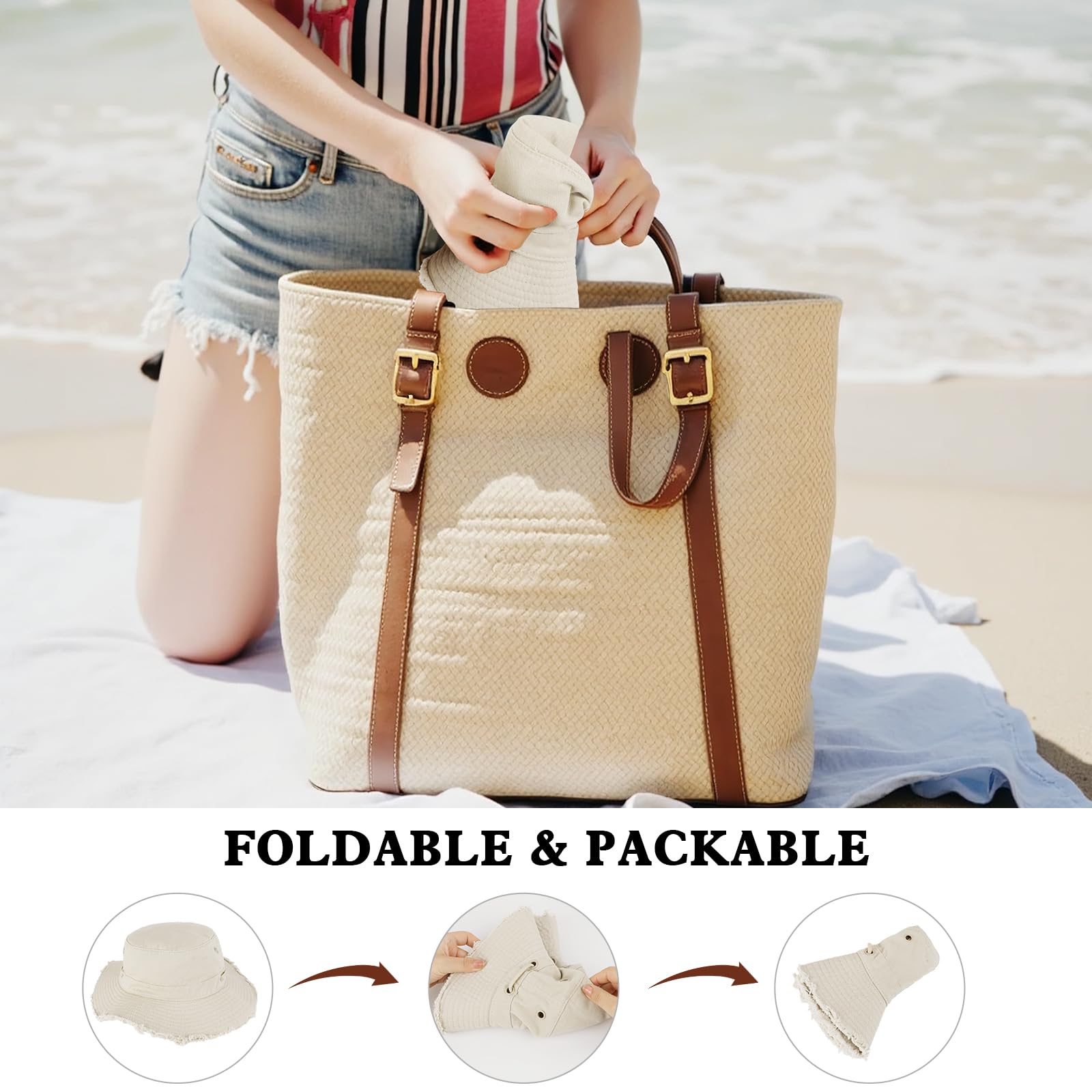 Sombrero del Pescador Mujer Verano Sombrero de Sol ala Ancha de Algodón con Protección UV Gorro Mujer Plegables Safari Bucket Hat para Senderismo Playa Montañismo Viaje
