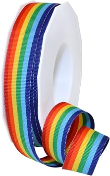 Morex Ribbon Polyester Grosgrain Striped Decorative Ribbon, Rainbow