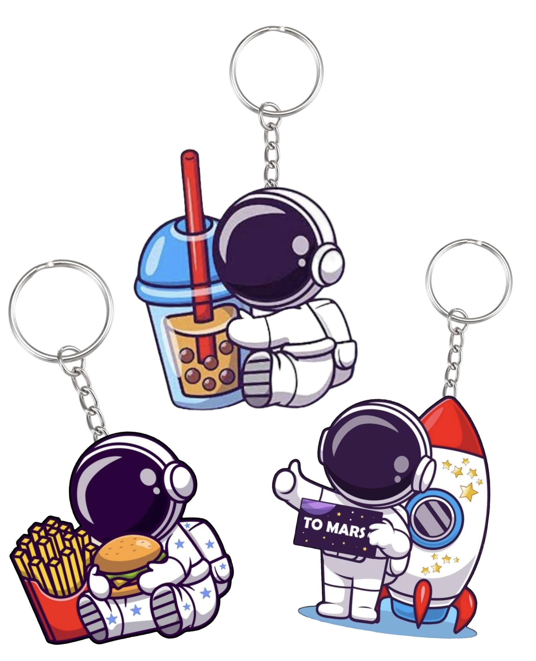 le delite Space theme keyring/outer Space Explorer Astronaut Keychain for Kids Boys Cartoon Keychain Door Home Office cycle bike-picture-2