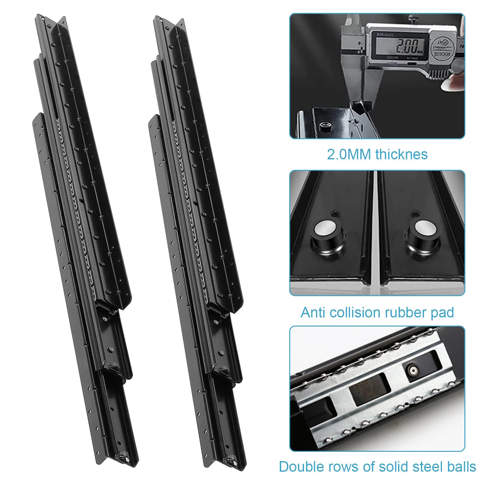 Lot de 2 glissières de tiroir, support sol, rail charge lourde, guides escalier, armoire chaussures, 3 rails coulissants extensibles (400-900 mm)