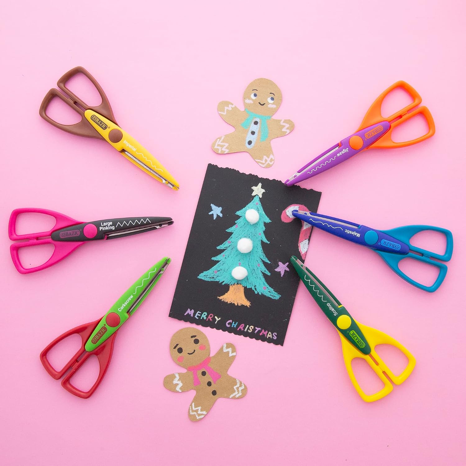 BAZIC Products 6 1/2 in Craft Decorative Tip Scissors, Stainless Steel Blades, Comfort-Handle Scissors, for School Office Craft, Set of 6