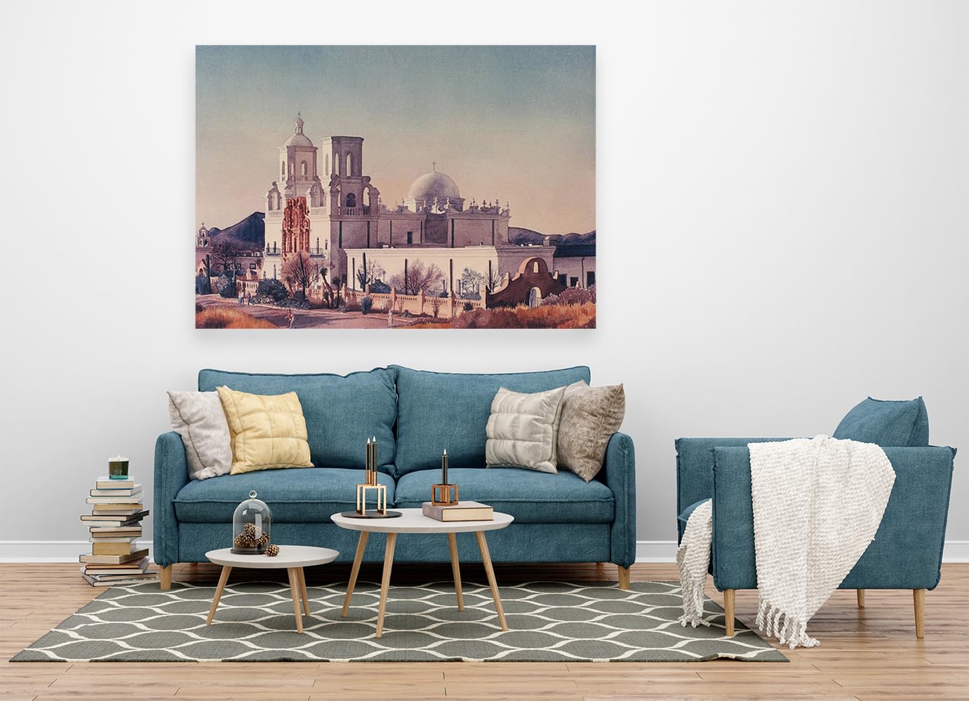 VERRE ART Printed Framed Canvas Painting for Home Decor Office Wall Studio Wall Living Room Decoration (60x45inch Wrapped) - Mission San Xavier Del Bac Tucson