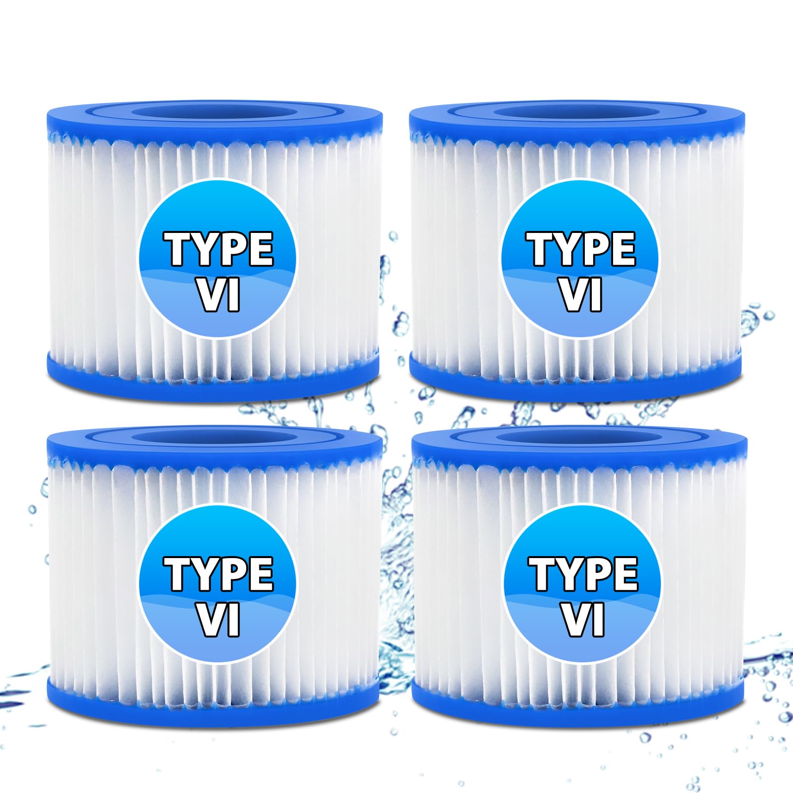 Hycago 4PCS Hot Tub Filter Type Ⅵ for Lay-z-spa All Models - Paris Miami Vegas Monaco Palm Spring Cancun Helsinki,Size 6 Replacement Filter Cartridge for Bestway Filter Size VI