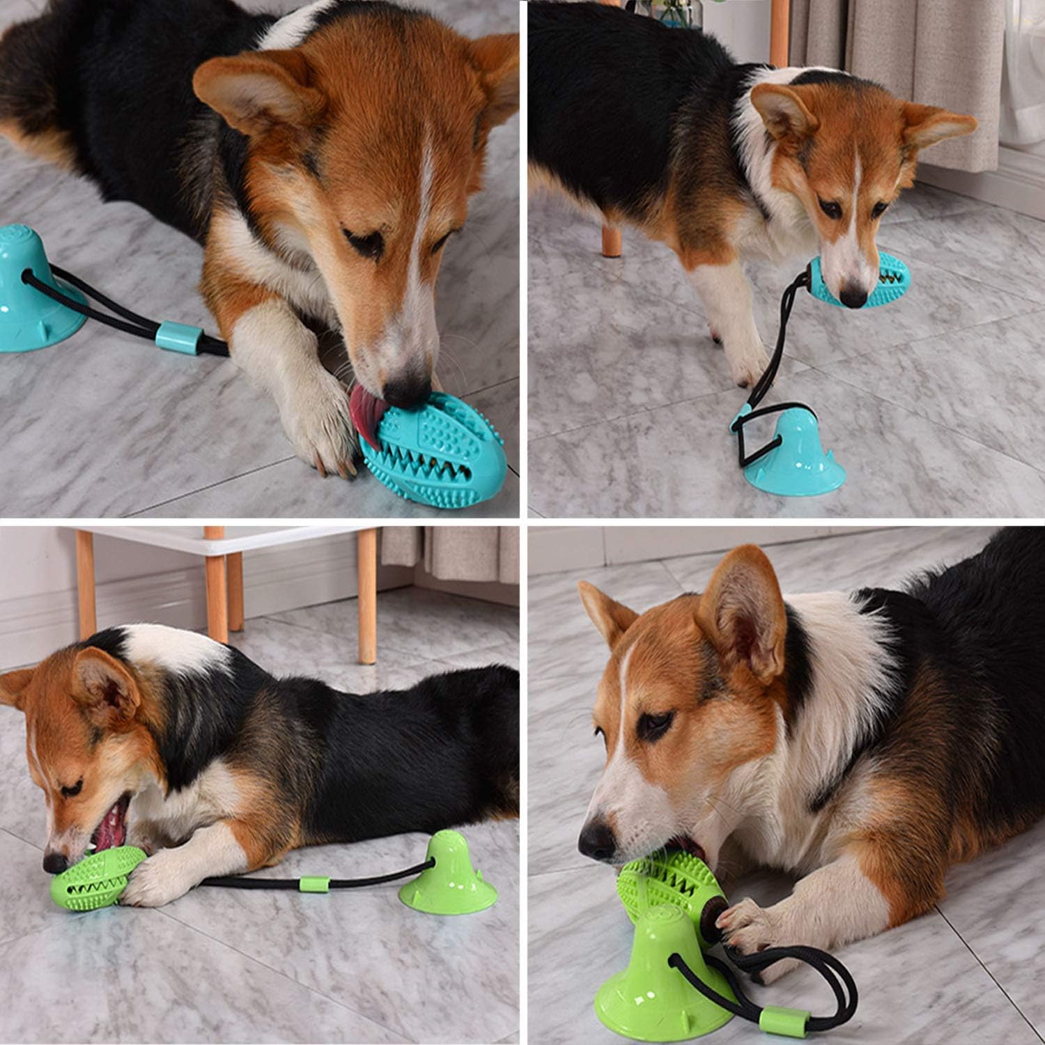 Guardians Dog Chew Toy with Suction Cup for Aggressive Chewers, Puppy Training Treats Food Dispensing Toothbrush Pet Teeth Cleaning Rope Toys for Small Medium Dogs(Green) image 2