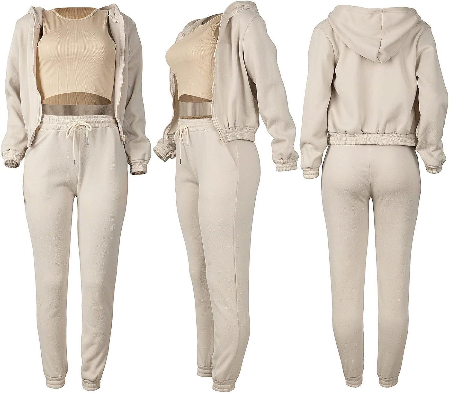Ensemble Pantalons de survêtement et Sweat pour Femmes, Ensemble de Costumes de Sport décontractés survêtement à Capuche survêtement de Jogging 3 pièces