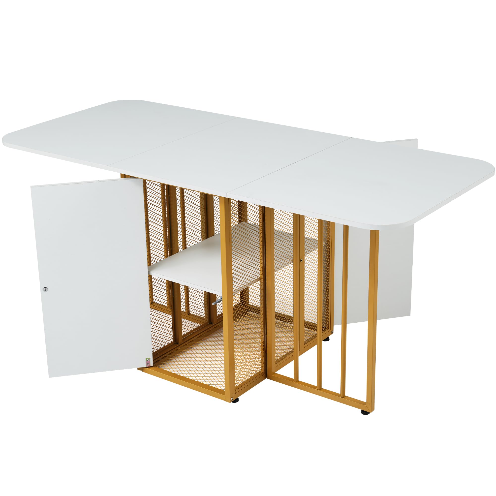 Table à manger pliable blanc + noir avec tiroirs et roulettes