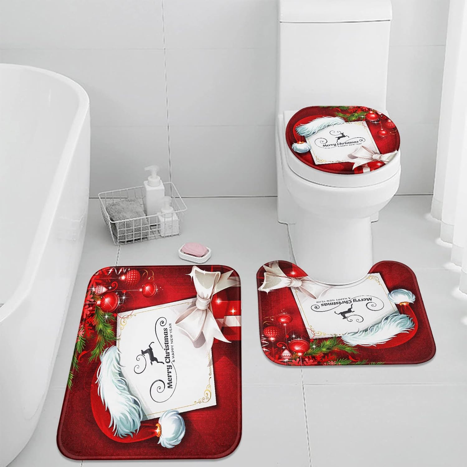 ArtSocket Christmas Bathroom Rugs and Mats Set 3 Piece