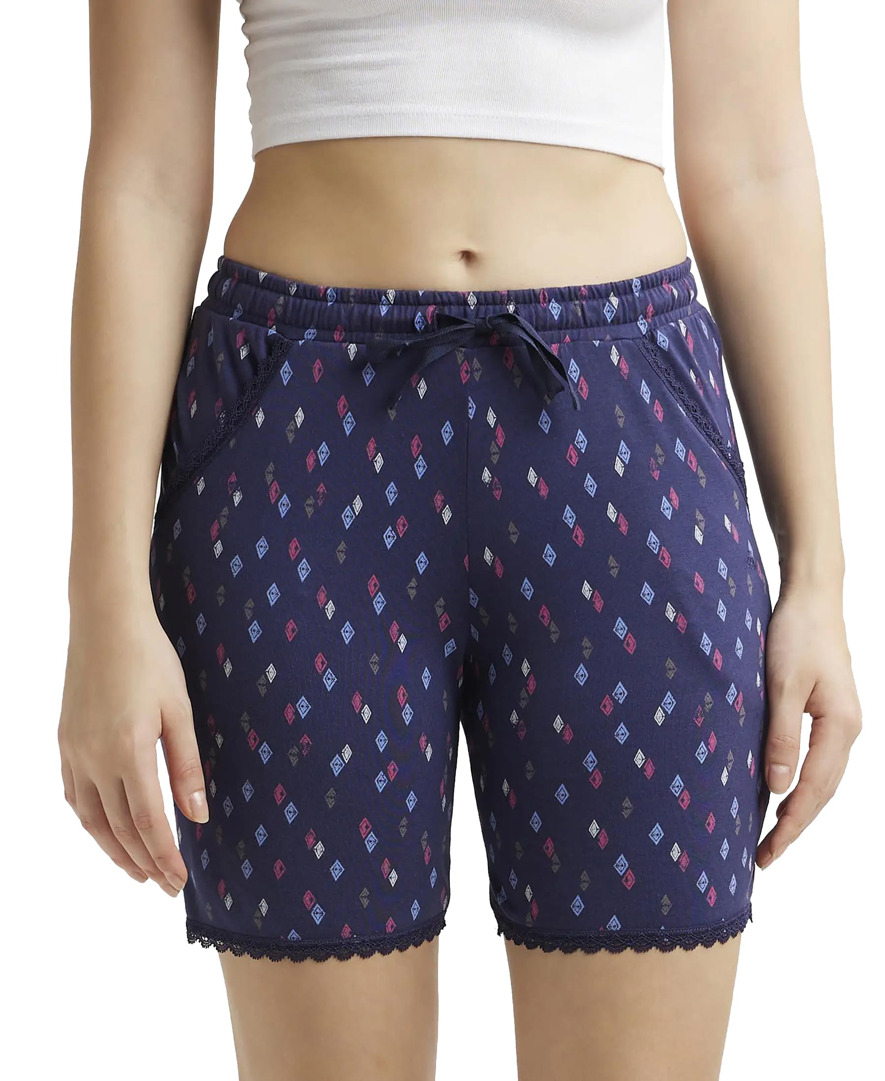 jockey RX10 Women's Micro Modal Cotton Relaxed Fit Printed Shorts with Lace Trim Styled Side Pockets (Prints May Vary)-picture-26