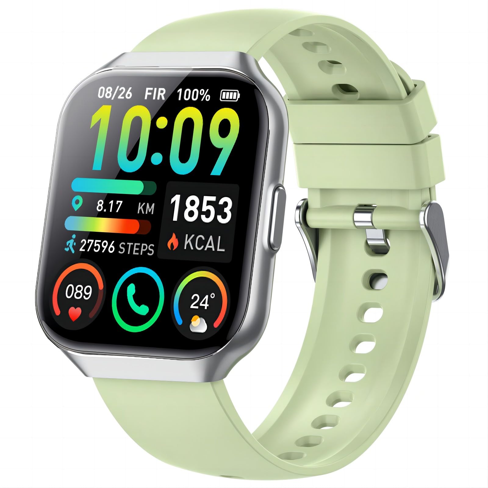 Gerafame Smartwatch,Orologio Uomo Donna,1,96" Orologio Smartwatch Donna Uomo, Cardiofrequenzimetro/Monitoraggio del Sonno, Smart Watch con 112 modalità sportive, Impermeabile per Android iOS-più verde