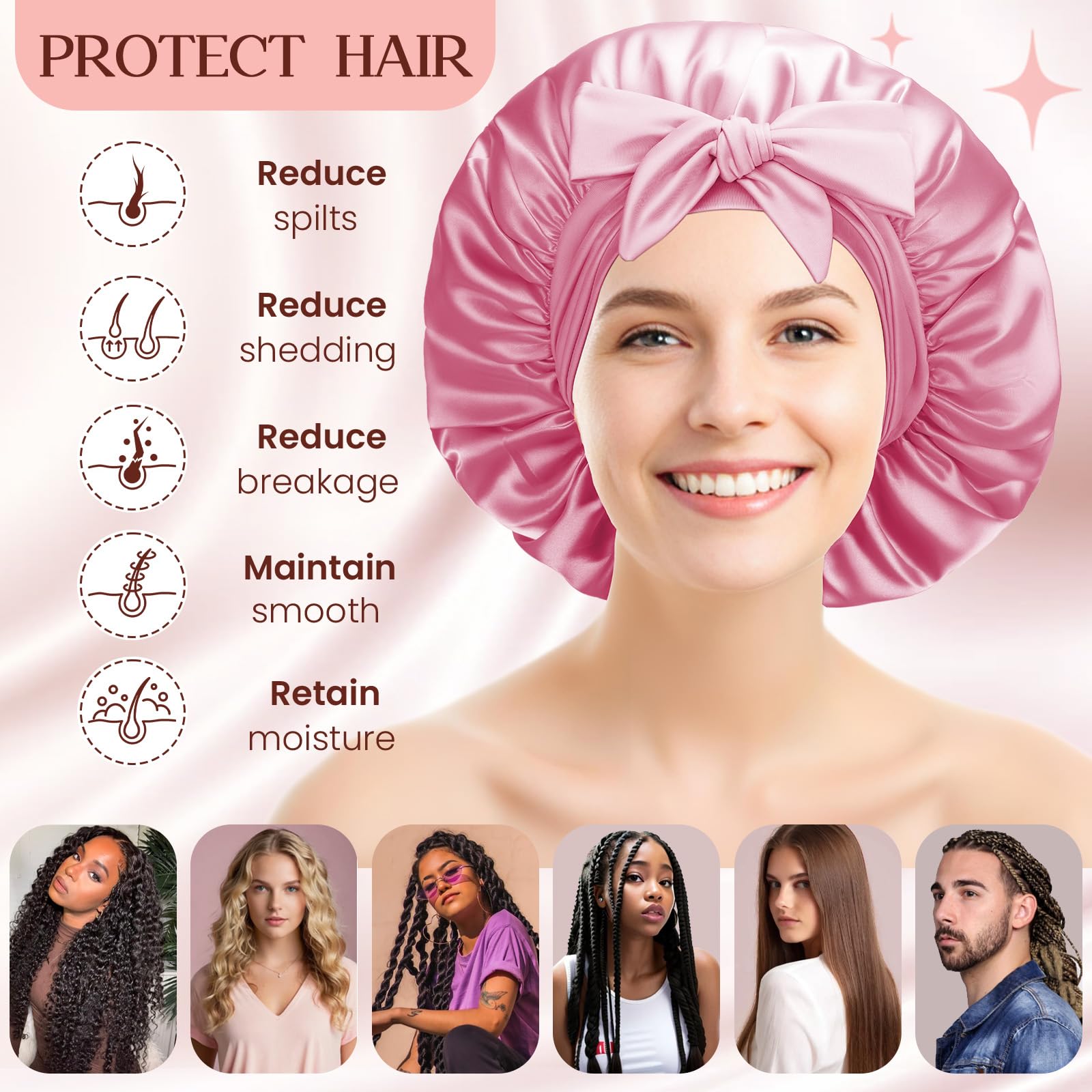 Satin Bonnet, Double-Sided Silk Bonnet, Night Sleep Cap with Elastic Band, Silky Satin Head Cover for Girls Long Straight - Image 3