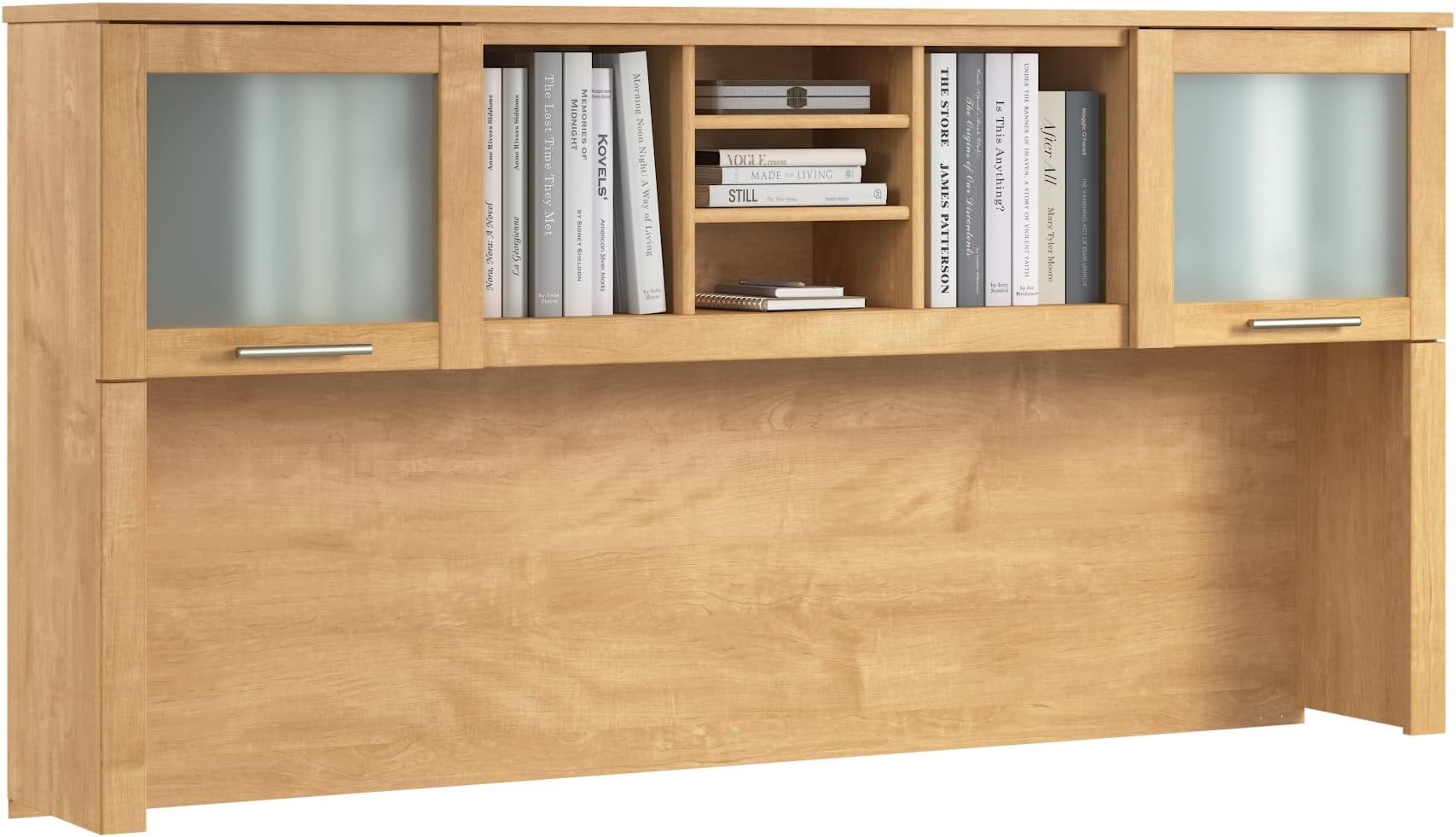 - Bush Home 72-Inch Desk Hutch, Office Storage Organizer with Shelves, Cubbies and Frosted Glass Doors for Computer Desk, Home Office Furniture, Somerset Collection, Maple Cross
