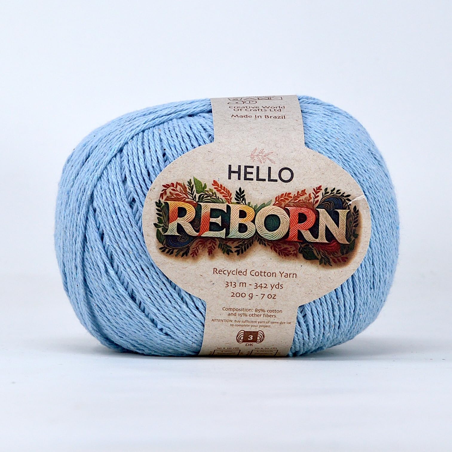 Reborn Recycled Cotton - Soft Blue - 200g DK Crochet/Knitting Yarn