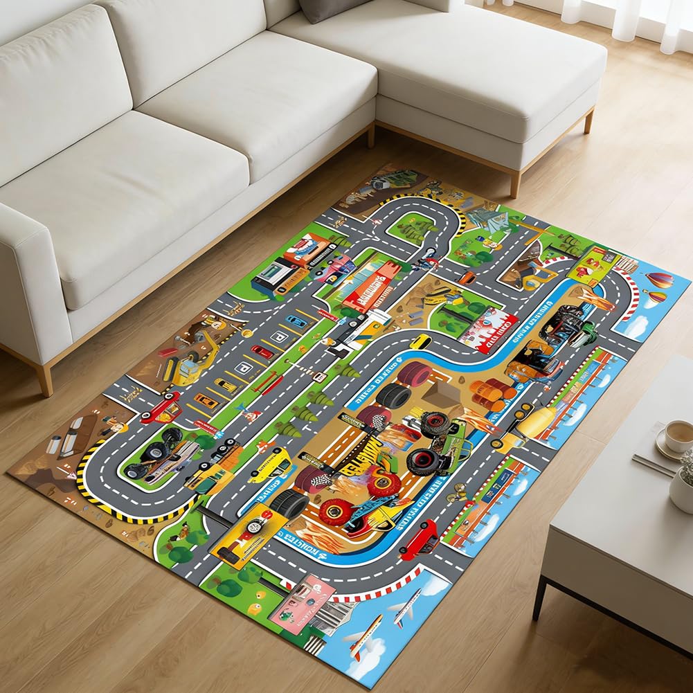 Tapis de Jeu pour Voiture, Antidérapant Tapis de Route Tapiss de Rue Tapiss de Jeu 3D pour Enfants Tapisvoiture Plan de Ville Antidérapants pour Chambre à Coucher et Salle (80 x 50 cm)