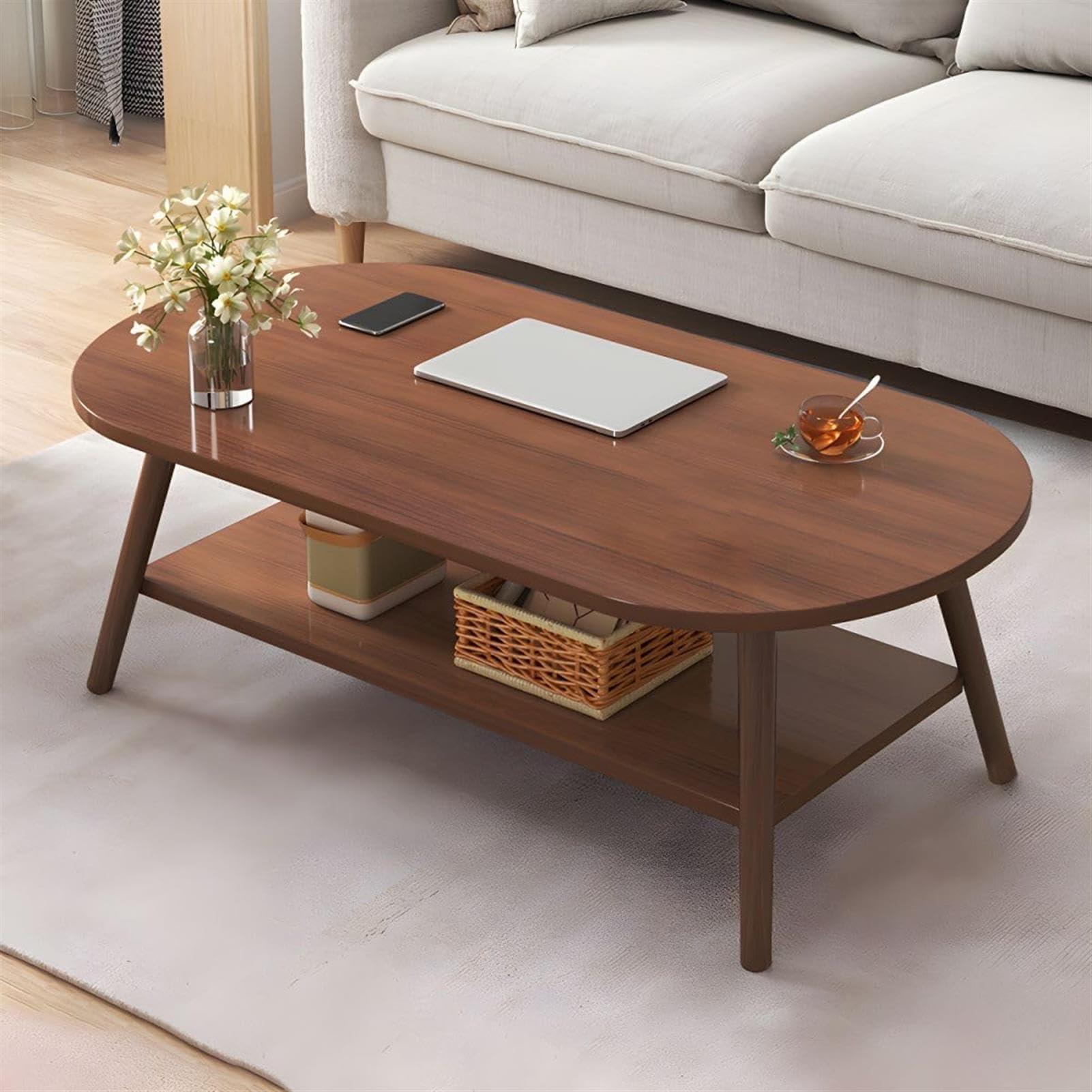 Minimalistische 31,5 inch ovale salontafel met 2-tier opslag Minimalistische 31,5 inch ovale salontafel met 2-tier opslag