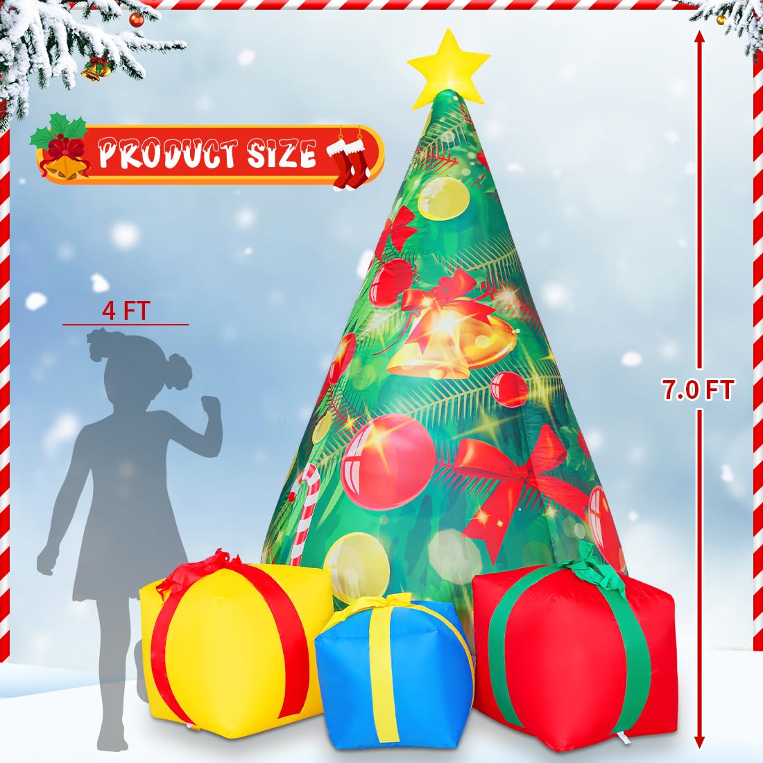 COMIN Bonhomme de neige gonflable de Noël avec une boîte, décoration de cour gonflable avec lumières LED intégrées pour les vacances, les fêtes, Noël, la cour, le jardin