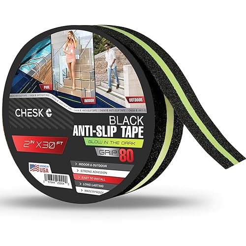 Chesk Cinta de agarre transparente antideslizante para peldaños de escaleras, impermeable, para exterioresinteriores, 2 pulgadas x 30 pies, agarre