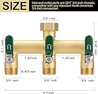 Vista 2 de EBH Garden Hose Splitter, 3-Way High Flow Heavy Duty Brass Outdoor Hose Manifold with Long Handles Full Flow Faucet Adapter- 3/4” GHT(Green)