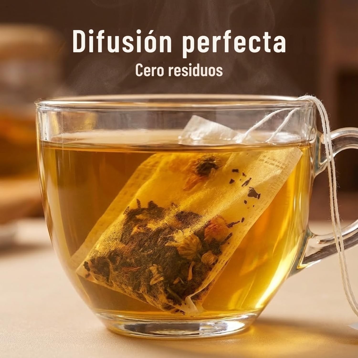 100 Bolsas de Té Desechables para Rellenar de Almidón de Maíz - Filtros Vacíos para Té a Granel, Infusiones, Especias - Sin Plástico, No se Derriten - Tamaño Grande 8x6cm con Cordón