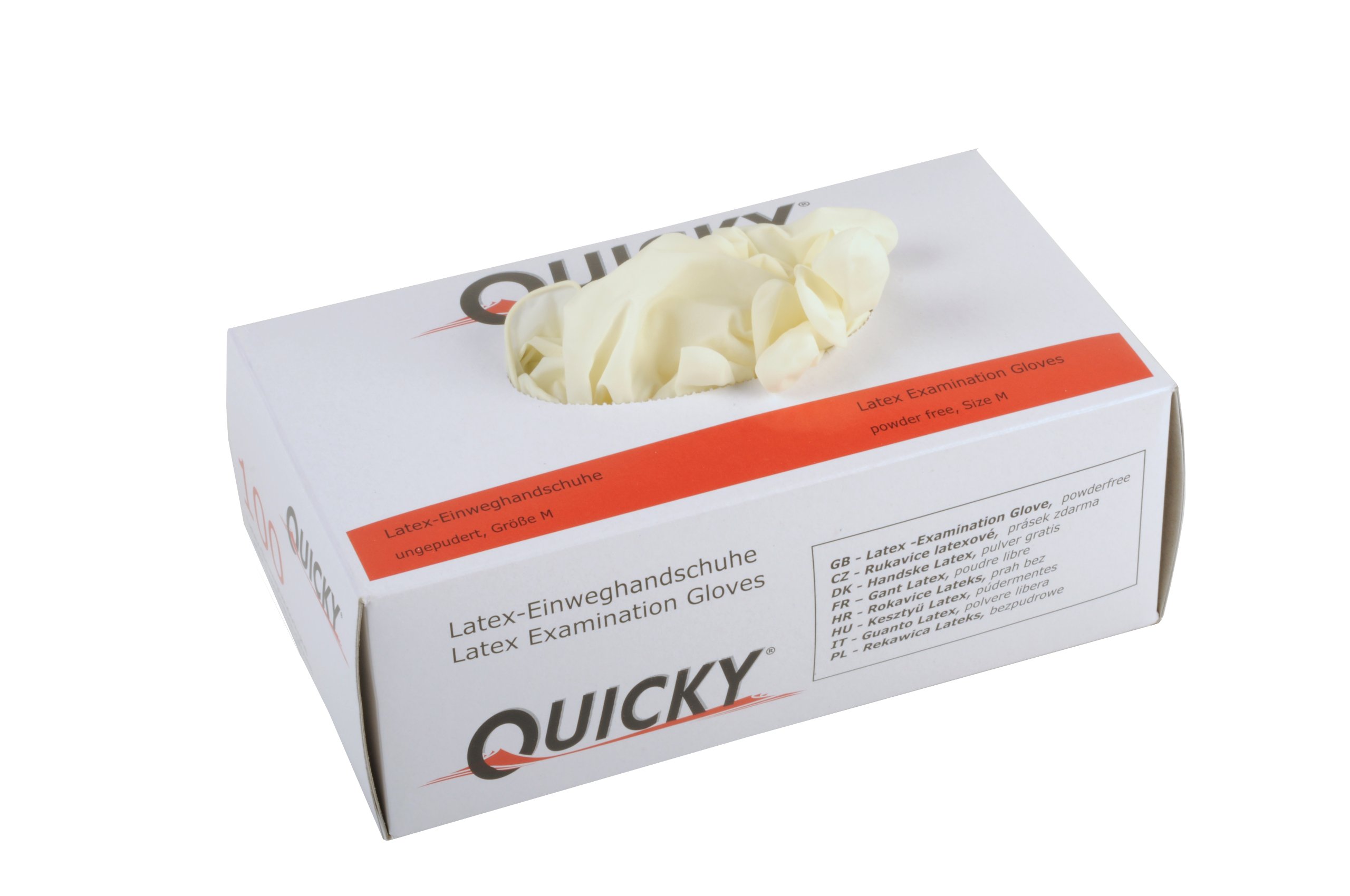 Quicky AQL 1.5 Lot de 10 boîtes de 100 gants jetables en vinyle Non poudrés Blanc Taille M