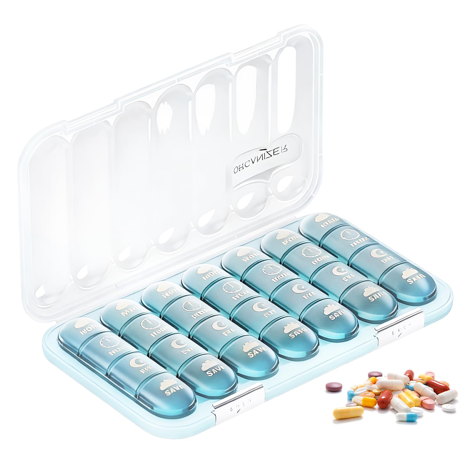 Weekly Pill Box 7 Day, Pill Boxes 7 Day 4 Times a Day – 28-Compartment Large-Capacity Design & Dual-Lock Moisture-Proof, Suitable for Vitamins, Fish Oil, Supplements, 1 Pack(Blue)