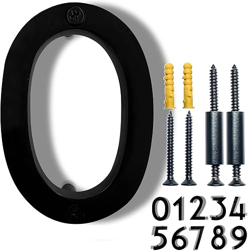 Miniatura 23 de NACH Números de Casa Flotantes, Números de Casa de Aluminio Negro de 8 Pulgadas para Exteriores - Número 3, Números de Puerta con Herrajes de Montaje