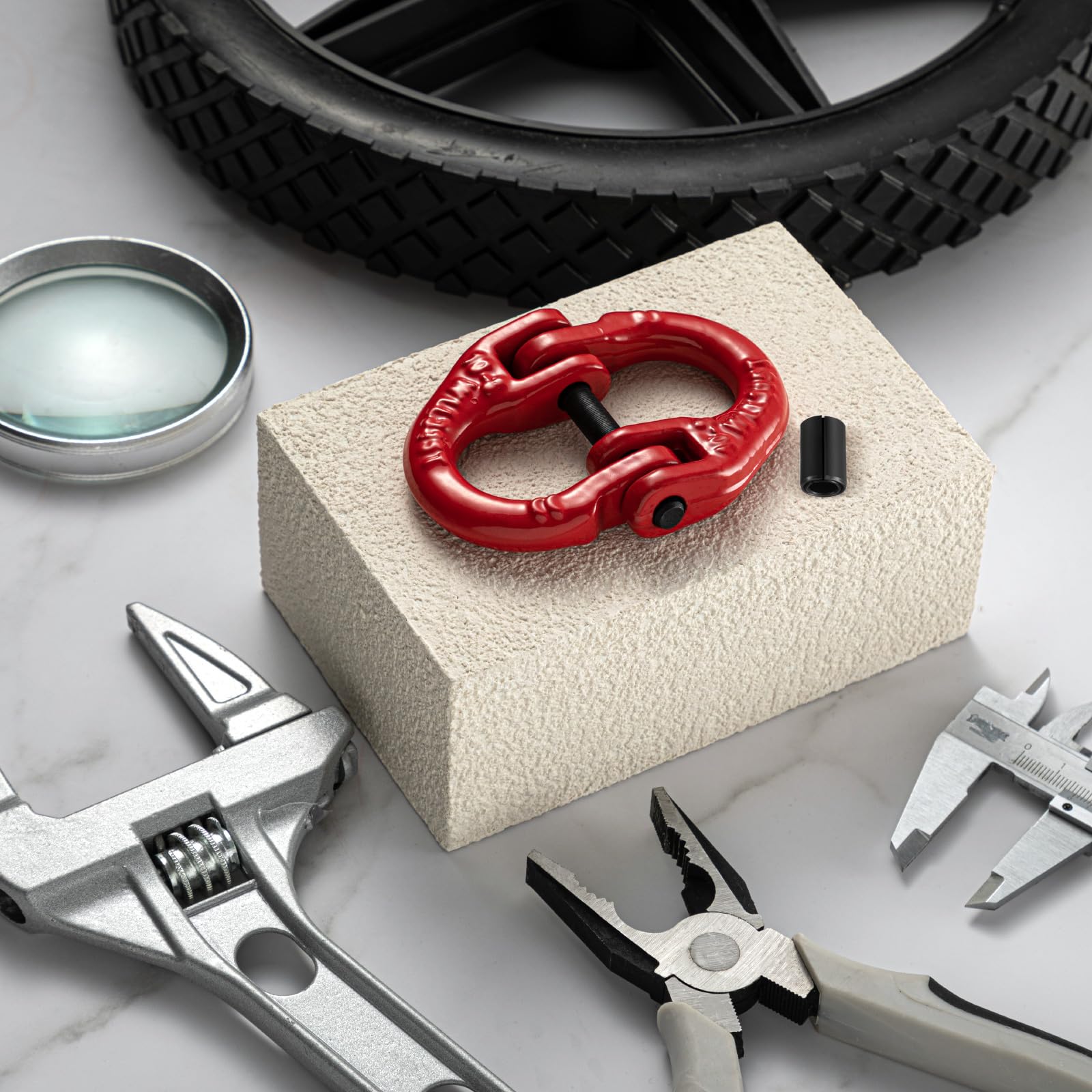 Paquete de 10 eslabones de conexión G80 de aleación de acero G80 de 3/8 pulgadas, enlace de conexión de eslabón de conexión pintado en rojo, adaptador de cadena de remolque de seguridad para