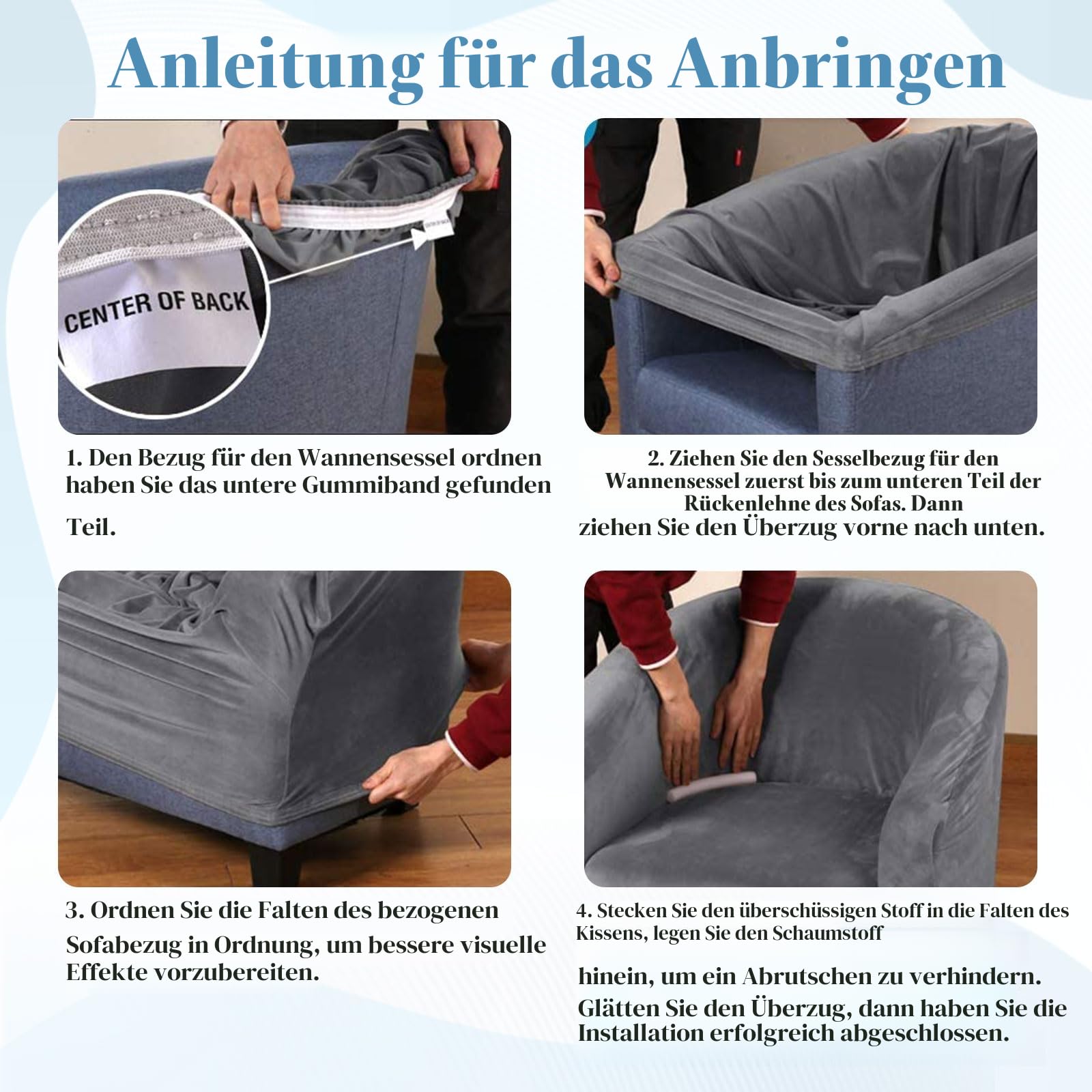 Samt-Stuhlbezüge für Wannen, Hohe Dehnung Schalenstuhlbezüge Sessel Sofabezug Schonbezug Schonbezug für Clubsessel für Esszimmer, Wohnzimmer, Internet, Café, Bar, Büro, Empfang