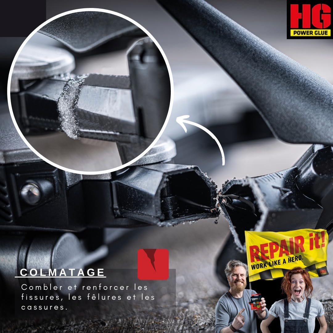 HG POWER GLUE REGULAR super glue extra forte - colle pour plastique caoutchouc pierre céramique verre bois - résistant à l'eau, à la chaleur et à séchage rapide 2x20g colle + 3x40g granulés