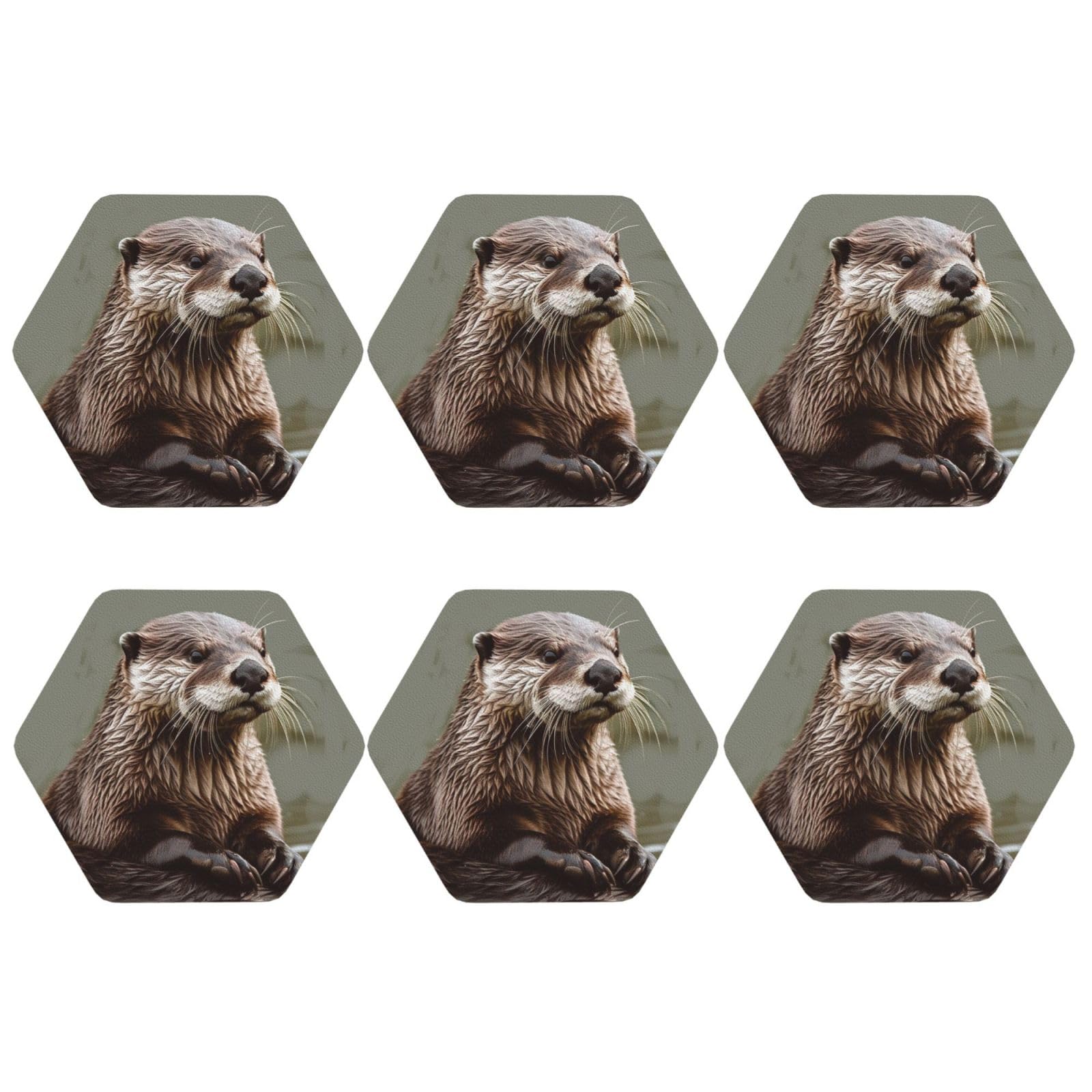6pcs Leather Coasters for Drinks, Otter Animal Drink Coasters for Tabletop Protection, 4" Cup Coasters for Coffee Table Decor, Non-Slip Drinking Cup Mat for Hot Or Cold Drink