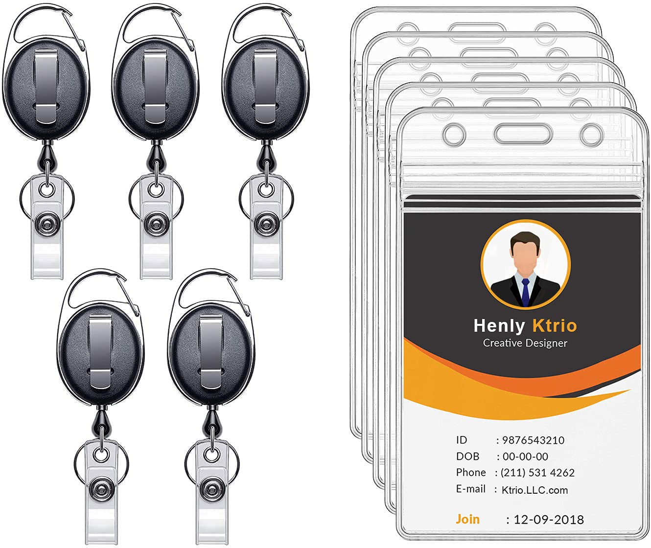 Buy KTRIO 5 Pack Retractable Badge Holder, ID Badge Holders with Heavy