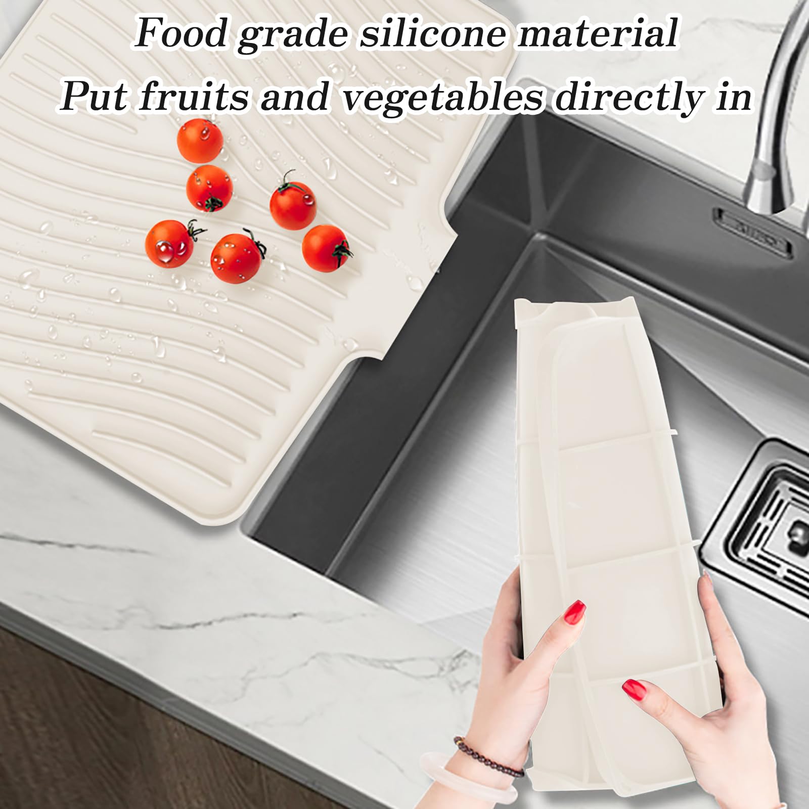 RoseFlower Draining Board Mats for Kitchen Counter Silicone Dish Drying Mat for Kitchen for Draining Sink Silicone Dish Drying Mat - Image 4