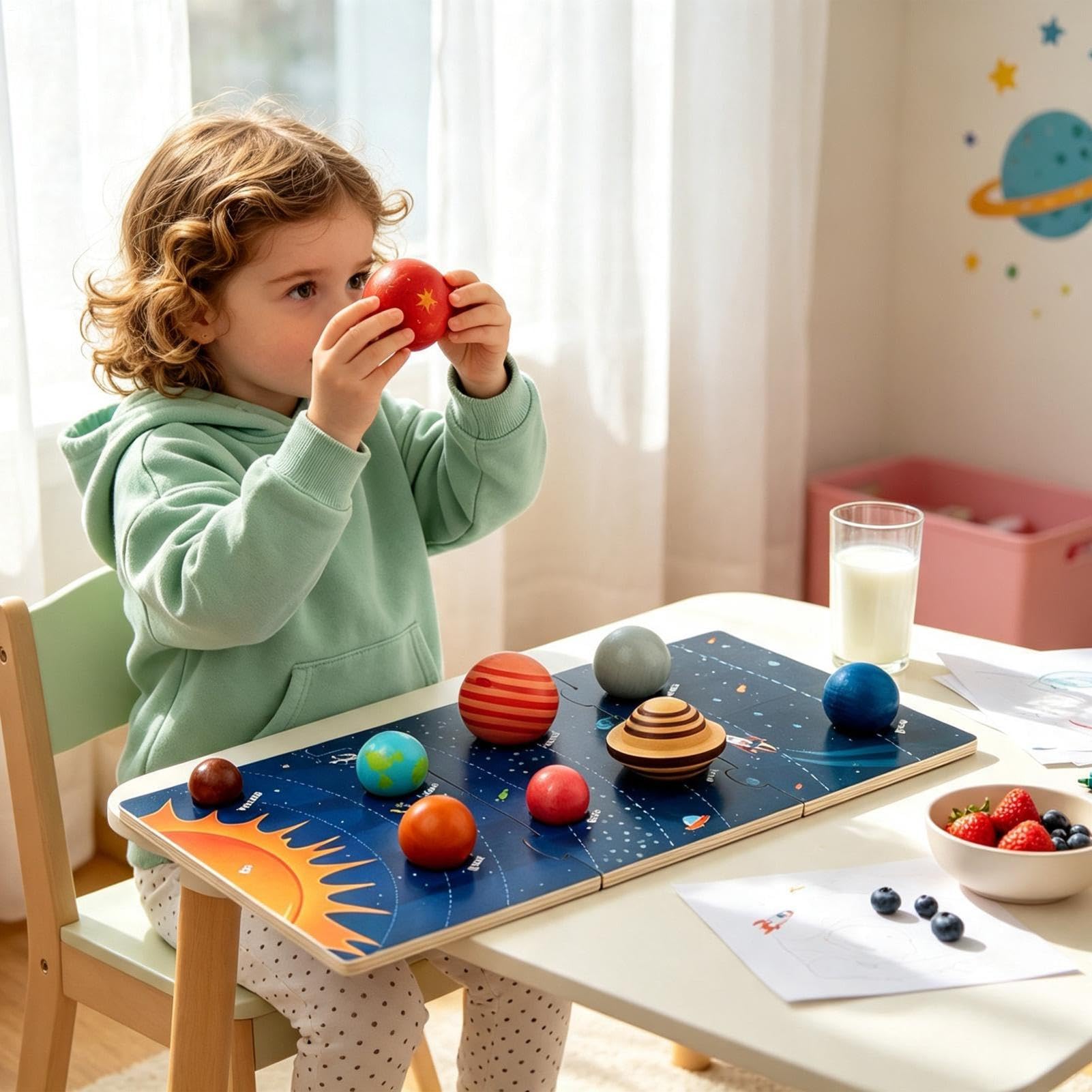 del Solare in Legno Giocattolo Educativo Pianeti Spazio | Puzzle Scientifico Stem Pianeti Per Bambini e Bambine, Casa, Soggiorno, Scrivania, Asilo, Pavimento, Viaggio