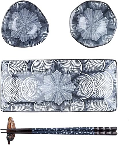 Miniatura 7 de Artcome Juego de vajilla de cerámica de estilo japonés de 10 piezas para boda de inauguración de la casa, 2 platos de sushi, 2 platos de salsa, 2
