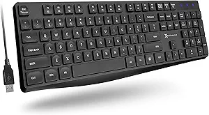 X9 Performance Wired Keyboard - Ultra Slim Full Size Ergonomic Computer Keyboard - Basic USB Keyboard for PC Desktop, Laptop with 5ft Corded Wire, 104 Quiet Keys, 14 Shortcuts, and Kickstand