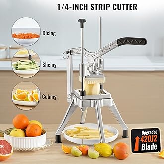 VEVOR Commercial Vegetable Fruit Chopper 1/4" Blade Heavy Duty Professional Food Dicer Kattex French Fry Cutter Onion Slicer Stainless Steel for Tomato Peppers Potato Mushroom