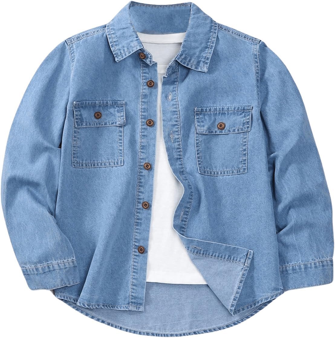 Verdusa Boy's Long Sleeve Button Down Denim Shirts Jean Top with Pockets