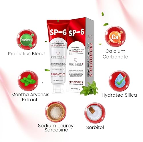 Miniatura 6 de Sp-6 Probióticos Pasta de dientes blanqueadora - Sp6 Pasta dental iluminadora mejorada Fórmula súper probiótica Limpieza profunda Aliento fresco