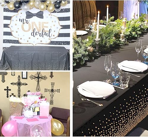 Miniatura 12 de Yancorp 2 Pack Plastic Tablecloth Disposable Navy Blue Gold Tablecloth for Rectangle Tables 54" x 108" Party Decorations Birthday Thanksgiving