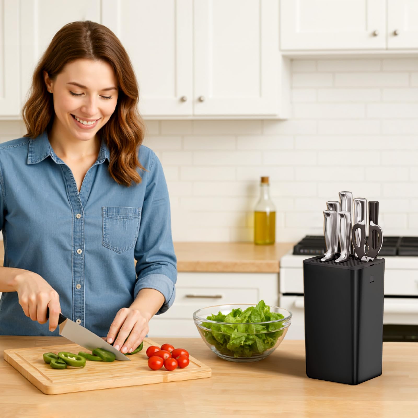 Lifewit Bloc à couteaux universel sans couteau, pour jusqu'à 15 pièces, avec fente pour ciseaux de cuisine et aiguiseur