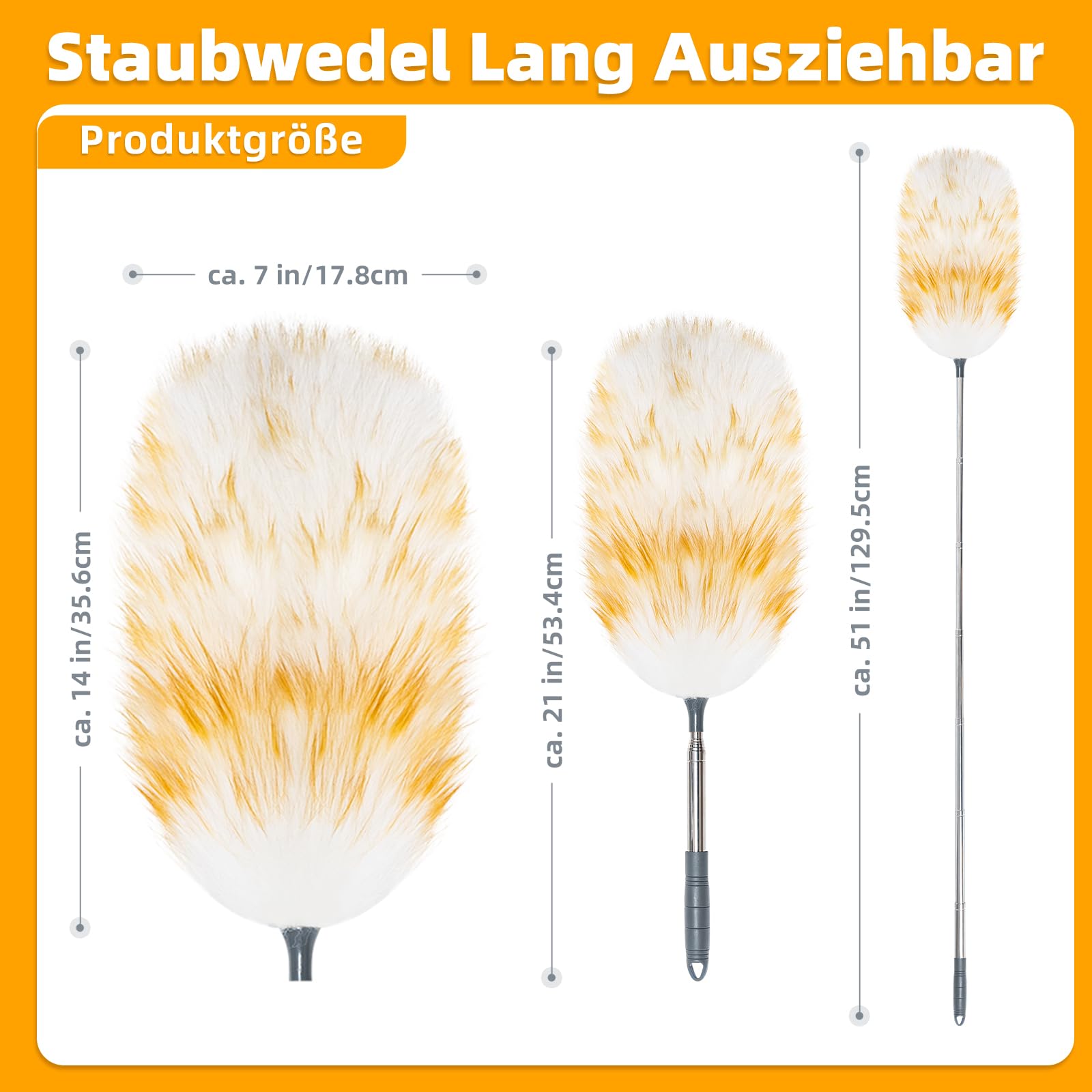 Loveco Staubwedel, Hochwertiger Lammwolle Staubwedel Teleskop Waschbar, Ausziehbar bis ca. 130 cm – Elektrostatische Staubaufnahme für Decken & empfindliche Oberflächen, kratzfreies Entstauben