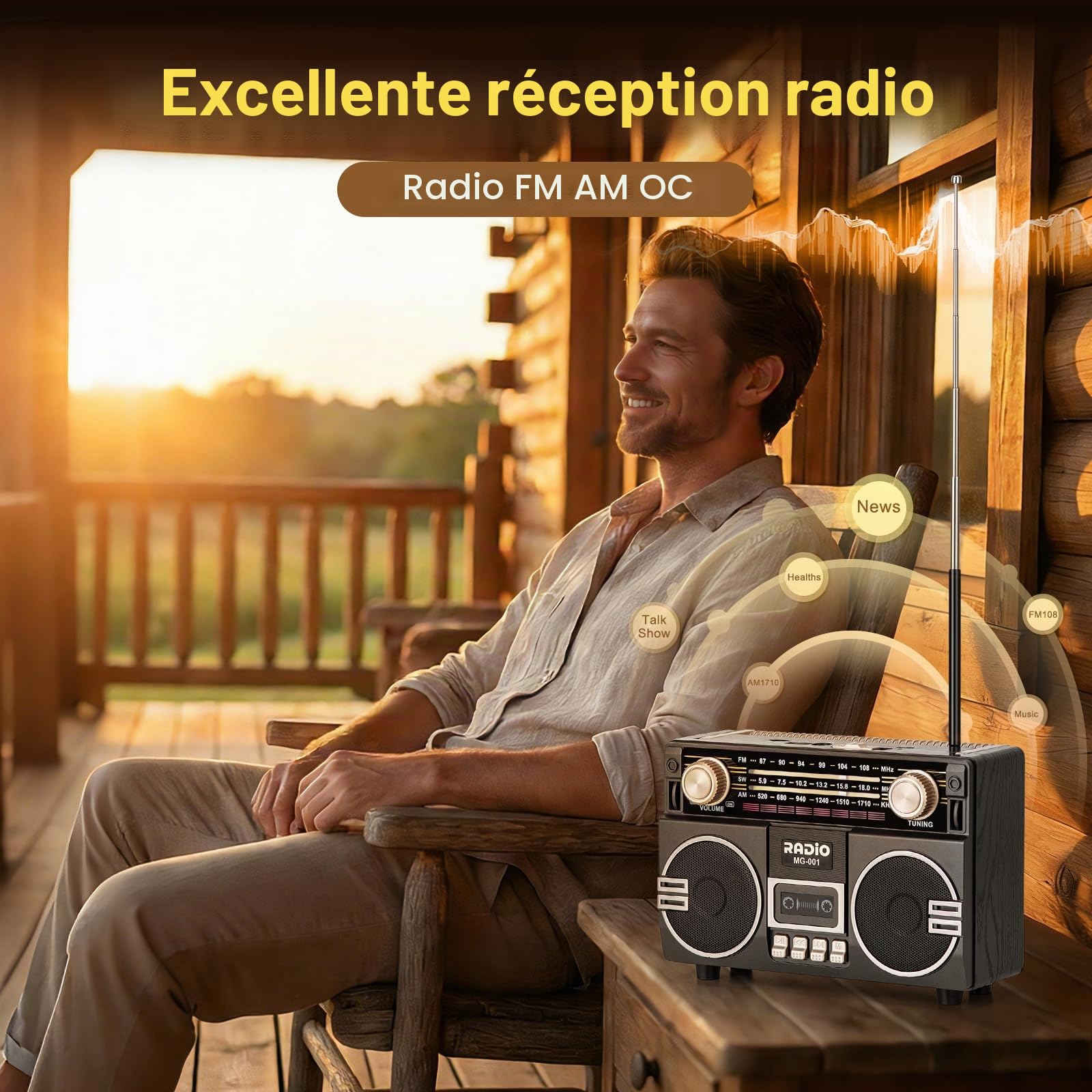 Tendak Radio Rétro AM/FM/SW, radio nostalgique avec batterie de 1200 mAh, radio de voyage avec Bluetooth 6.0, radio de cuisine compatible avec fonction USB/TF/AUX, grand haut-parleur de 5 W