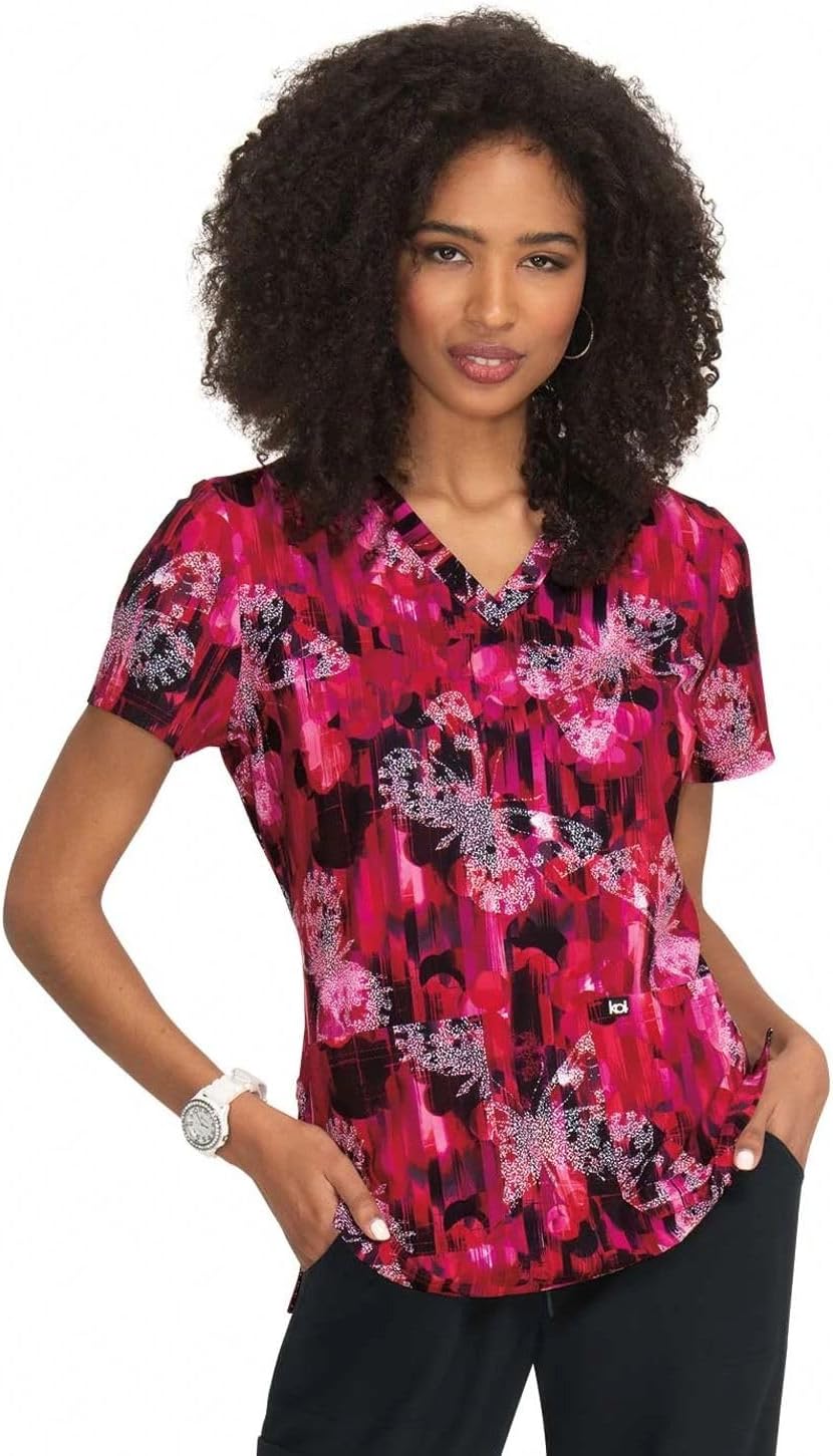 KOI Next Gen Early Energy Women's 2-Pocket Print Scrub Top