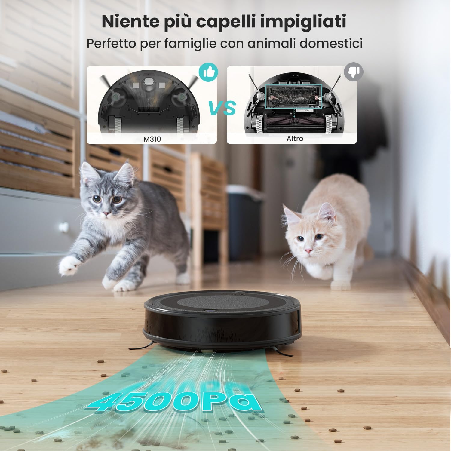 LEFANT M310 Robot Aspirapolvere 4500Pa,Evita Precisamente gli Ostacoli,Autonomia 180min,Wi-Fi/App, Antigroviglio Aspirapolvere Robot Ideale per Peli di Animali Domestici, Peli e Pavimenti Duri,Nero